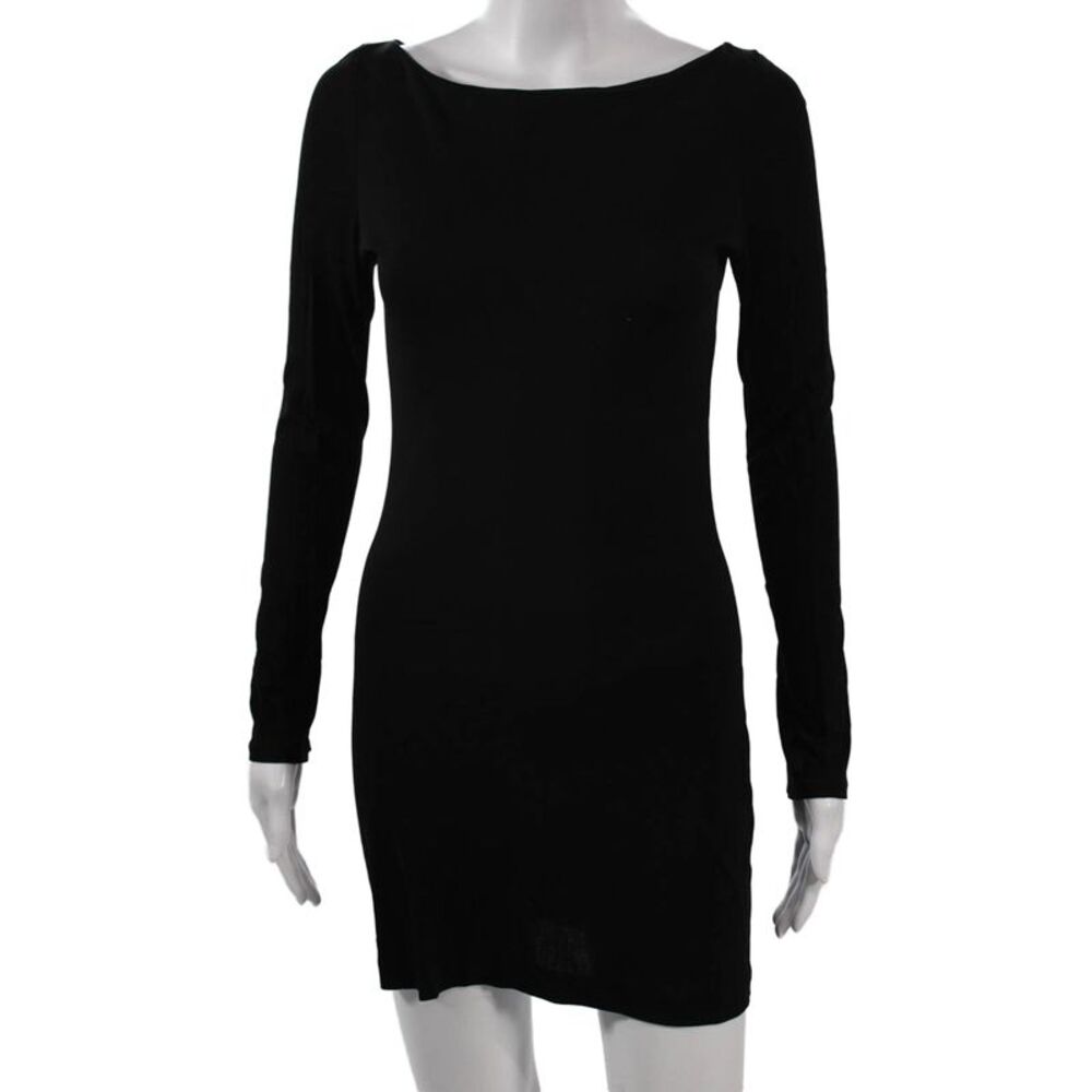 Fusion Womens Bodycon Mini Dress Black Rayon Long Sleeve Hook & Eye Size 2